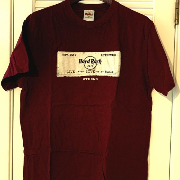 T-Shirt Hard Rock Cafe Athens Vintage Tee Shirt Size Large  Maroon - Picture 2 of 3